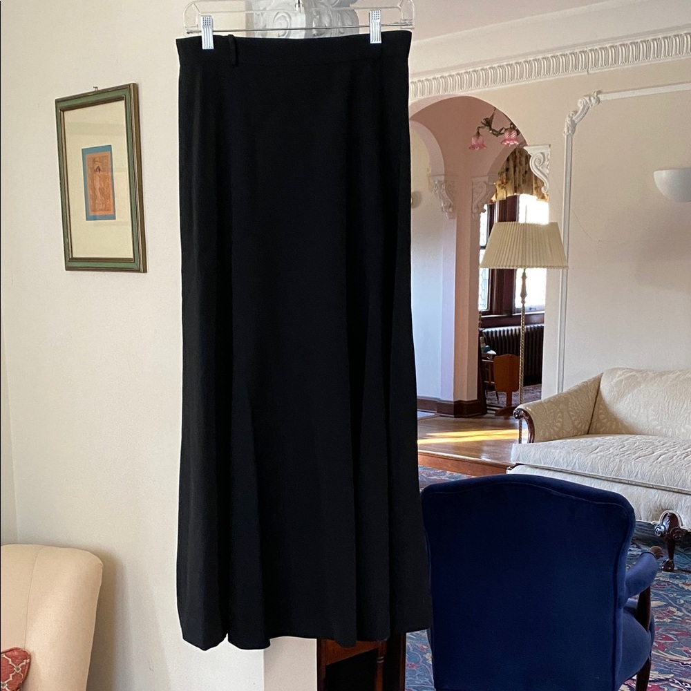 Mark Shale Ann Freedberg Black Six Panel A-Line Full Length 100% Wool Skirt 10